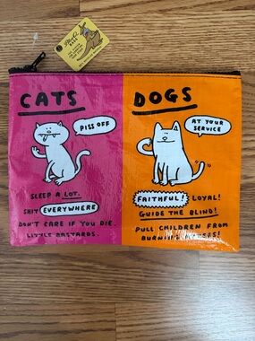 NWT Blue Q Cats & Dogs Zipper Pouch in Pink and Orange